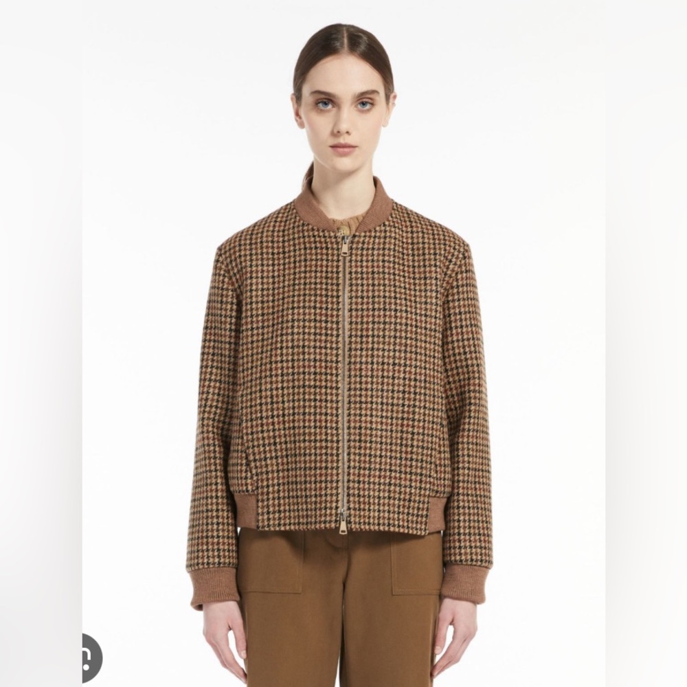 Weekend Max Mara Harris Tweed Plaid Bomber Jacket US 4